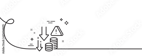 Deflation line icon. Continuous one line with curl. Economic crisis sign. Income reduction symbol. Deflation single outline ribbon. Loop curve pattern. Vector