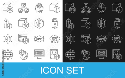Set line NFT Digital crypto art, cloud, Cyber security, and icon. Vector