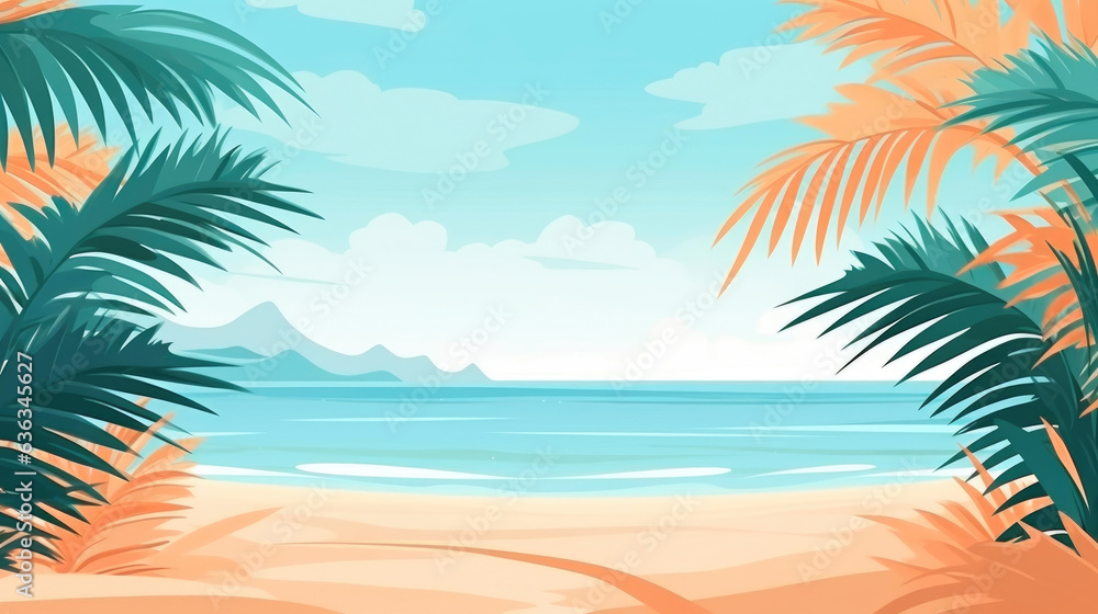Tropical Bliss: Tranquil Palm Beach Illustration