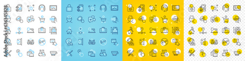 Vector icons set of Online voting, Exit and House dimension line icons pack for web with International delivery, Chemistry lab, Software outline icon. Home, Event click, Hammer tool pictogram. Vector