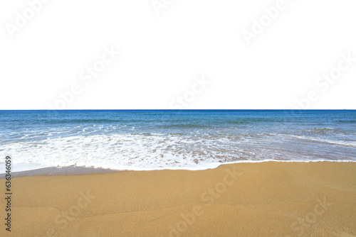 Sea waves on sandy beach isolated on white transparent background, PNG © viperagp