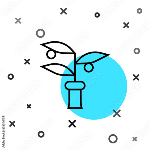 Black line Plant breeding icon isolated on white background. Plants growing in the test tubes. Organic food ,agriculture and hydroponic. Random dynamic shapes. Vector