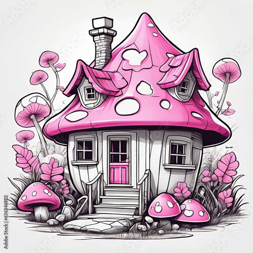 Pink Mushroom House Ready for Printing