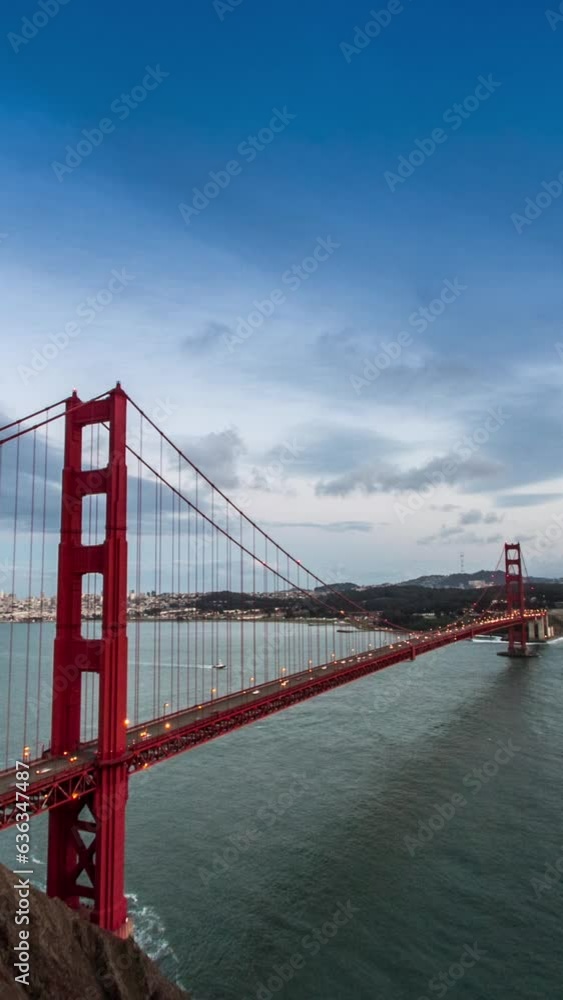 Golden Gate Bridge with San Francisco skyline. Vertical design in 9:16 ratio. Smartphone and social media ready. Golden Gate Bridge with San Francisco skyline. Vertical design in 9:16 ratio. Smartphone and social media ready.