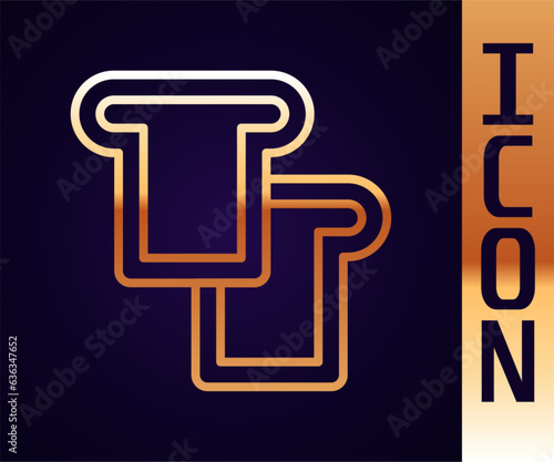 Gold line Bread toast for sandwich piece of roasted crouton icon isolated on black background. Lunch, dinner, breakfast snack. Vector