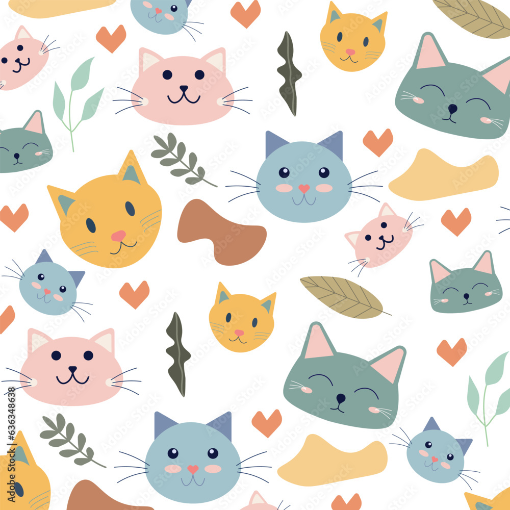 Pattern of cute cat face. Pet, animal. Vector, isolated on white background. Pattern of cute cat face. Pet, animal. Vector, isolated on white background.
