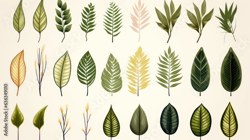 vintage palm leaves, nature botanical decorative collection. Vector illustration isolated collection tropical leaf set