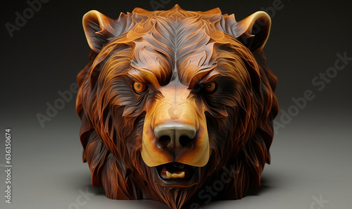 bear head portrait sculpture on a dark amber background created with Generative Ai