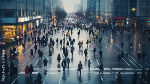 top view of crowd of people walks, people gathered at the street , Generative AI