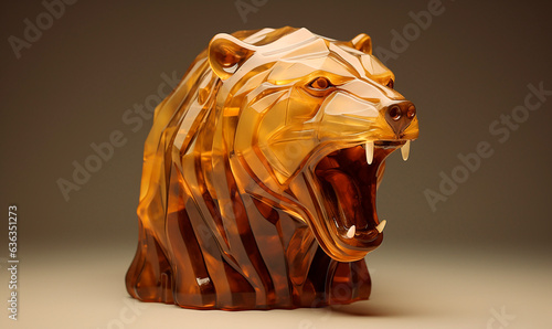 bear head portrait sculpture on a dark amber background created with Generative Ai