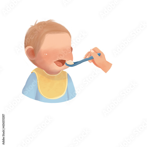 Mother feeding cute baby 