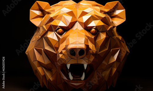 bear head portrait sculpture on a dark amber background created with Generative Ai