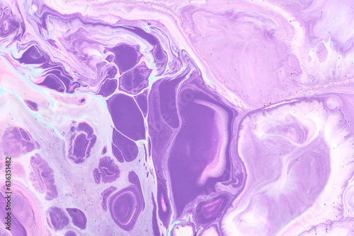 Exclusive beautiful pattern, abstract fluid art background. Flow of blending purple lilac paints mixing together. Blots and streaks of ink texture for print and design