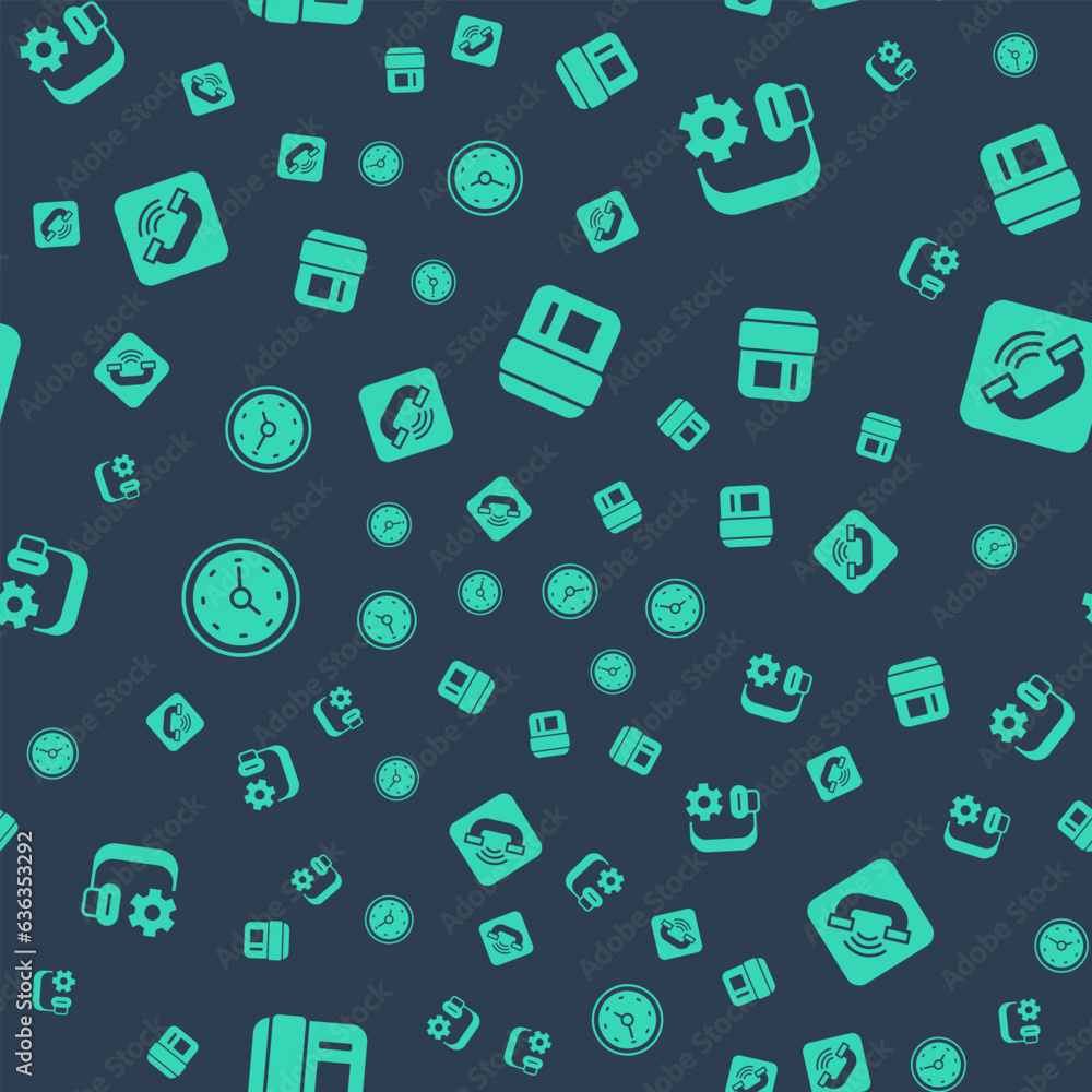 Set Telephone handset, Headphoneswith settings, Clock and on seamless pattern. Vector Set Telephone handset, Headphoneswith settings, Clock and on seamless pattern. Vector