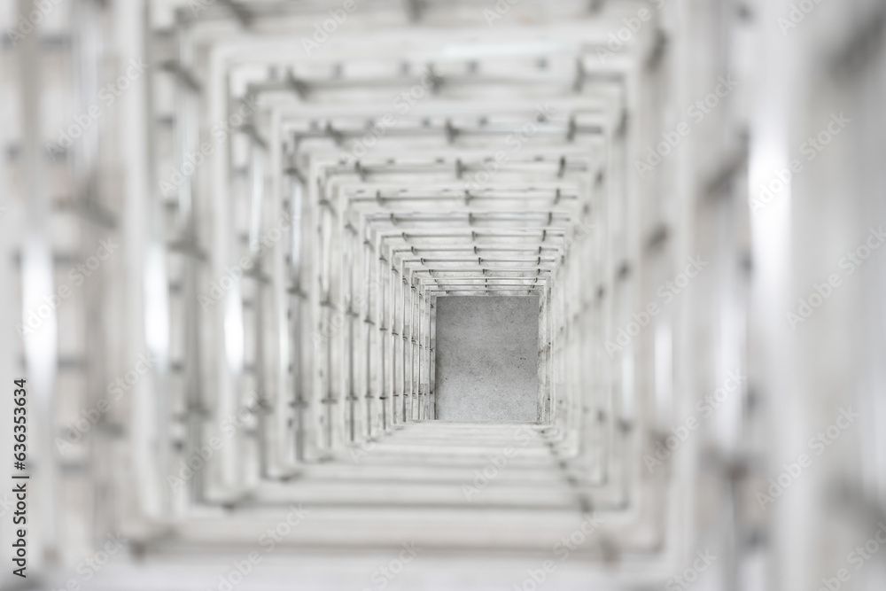 Obraz premium Top angle view of the white reinforced steel bar framework column construction in the work site.