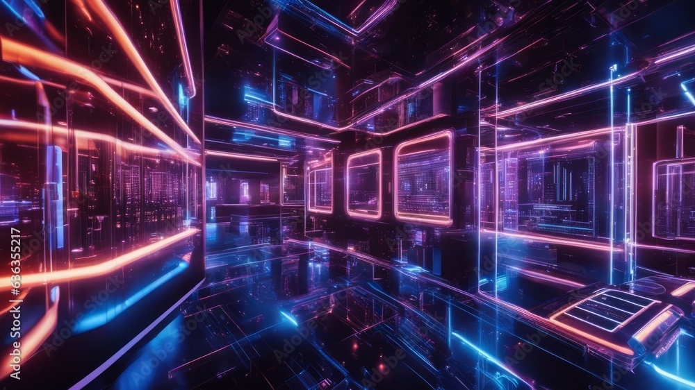 Fototapeta premium Quantum computing concept. A futuristic environment showcasing quantum computers in operation.