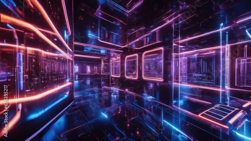 Quantum computing concept. A futuristic environment showcasing quantum computers in operation.