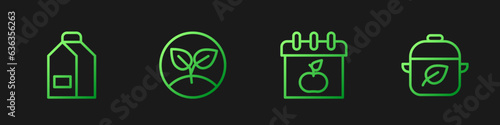 Set line World Vegetarian day, Paper package for milk, Sprout and Vegan food diet. Gradient color icons. Vector