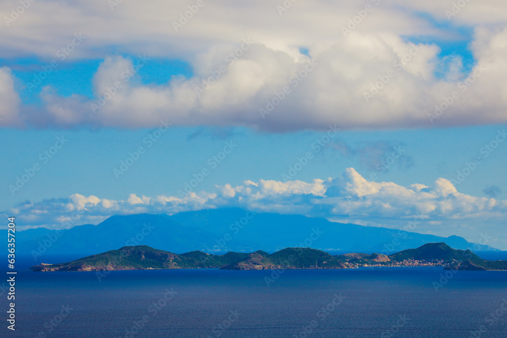 Panoramic View to the Guadeloupe Island under the Blue Clouds, Caribbean islands Panoramic View to the Guadeloupe Island under the Blue Clouds, Caribbean islands