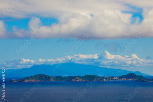 Panoramic View to the Guadeloupe Island under the Blue Clouds, Caribbean islands