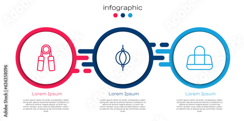 Set line Sport expander, Punching bag and . Business infographic template. Vector