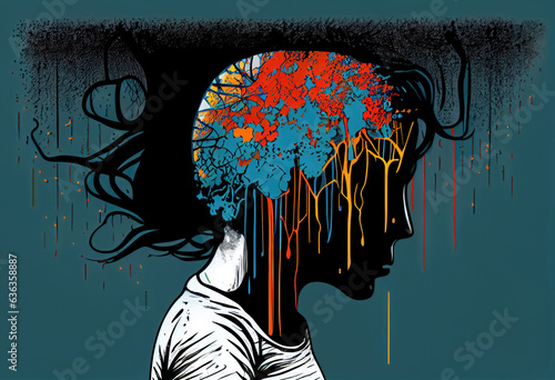 Colorful Illustration of Mental Health and Depression, Generative AI