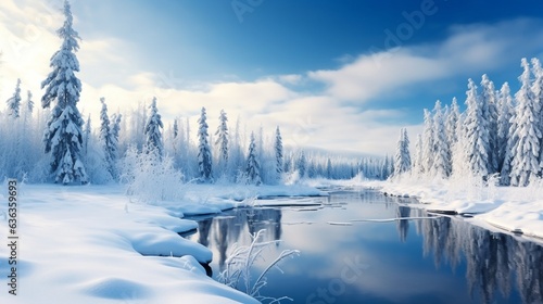 Festive winter landscape, in snowy Canada, ai generated