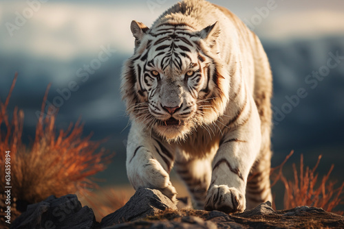 Tigre branco na montanha - Papel de parede