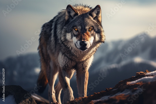 Lobo cinzento na montanha - Papel de parede