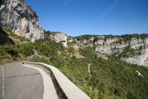 Route montant vers les falaises du plateau du Vercors (Isère)