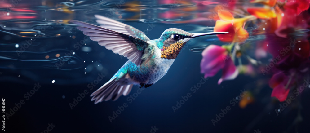 Bird flying under water (AI Generated) 