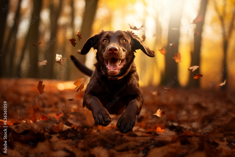 friendly dog in the autumn forest