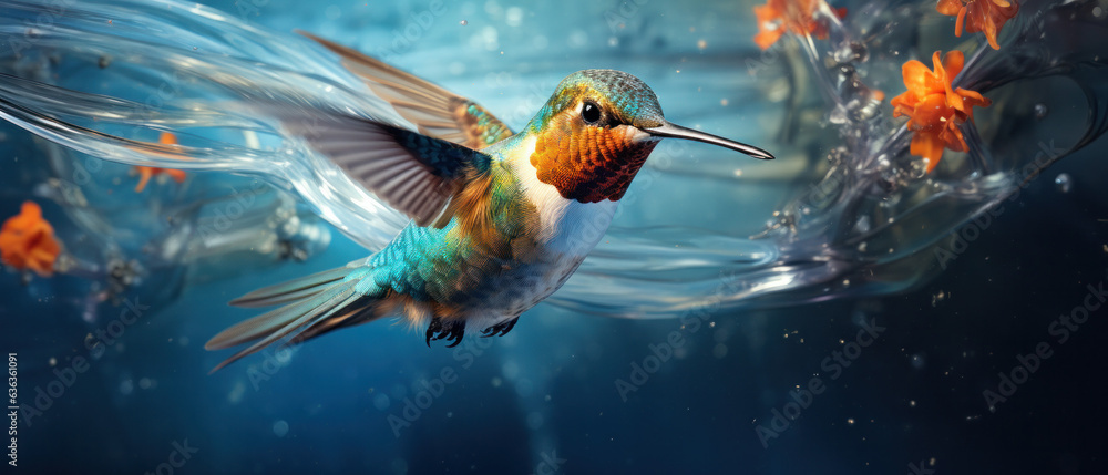 Bird flying under water (AI Generated) 