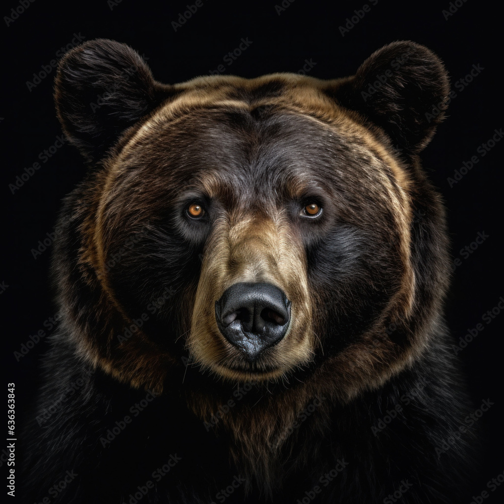 Bear in front of a black background illustration (AI Generated) Bear in front of a black background illustration (AI Generated)