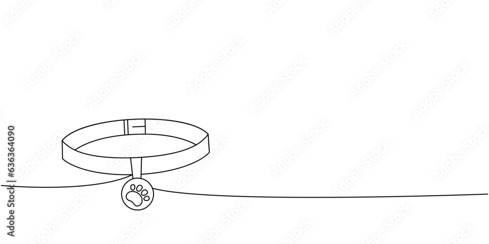 Animal collar, necklace one line continuous drawing. Animals accessories, pet toy supplies continuous one line illustration.