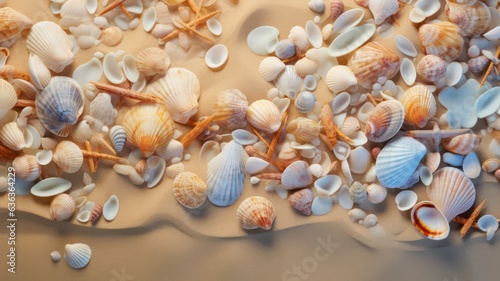 Beach background with shells and sand created with Generative AI