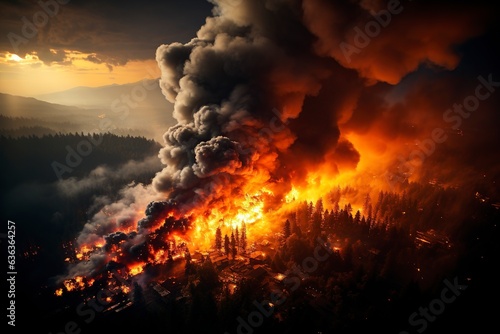 Captured from above  a sprawling forest fire showcases the relentless power of nature s fiery temperament.