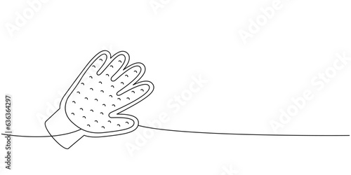 Pet hair remover glove one line continuous drawing. Animals accessories, pet toy supplies continuous one line illustration.