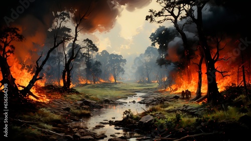 An expansive forest fire dominates the view, illustrating the raw power of this natural phenomenon in a grand display of destruction.
