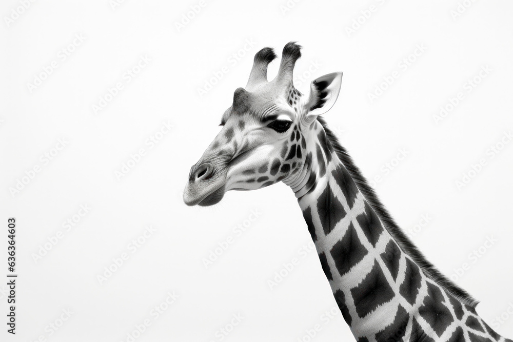 Obraz premium Beautiful giraffe in front of a white background (AI Generated)