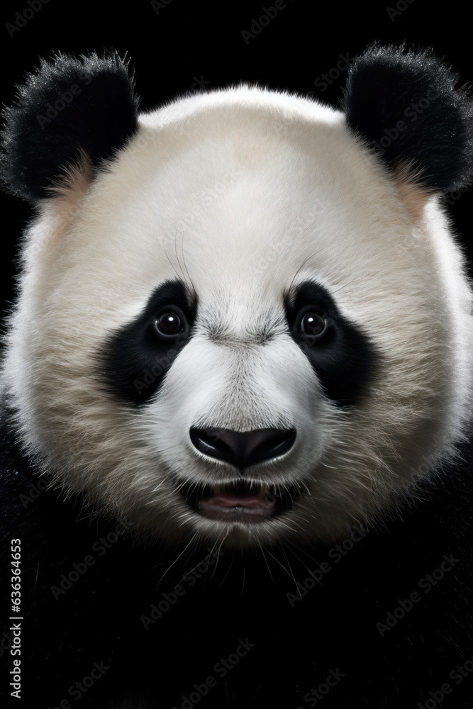 Fototapeta premium Portrait of a panda bear in front of a black background (AI Generated) 