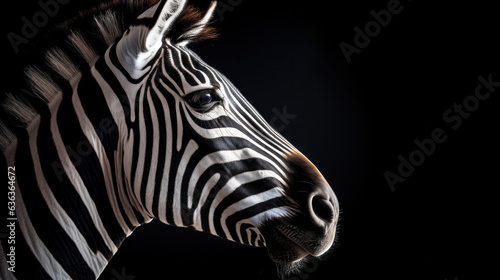 Beautiful zebra in front of a black background  AI Generated  