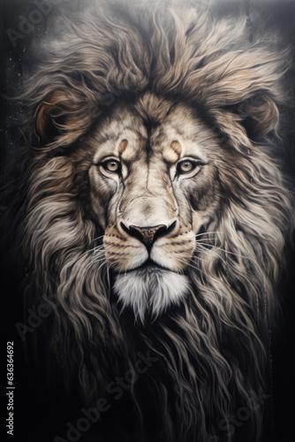 Beautiful lion in front of a black background (AI Generated)  © Djomas
