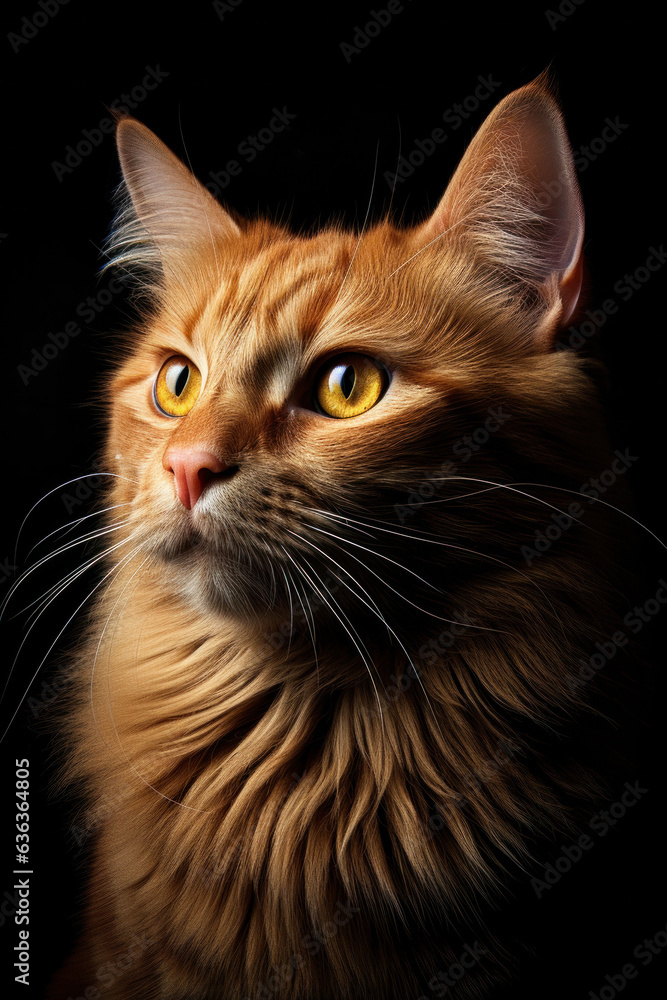 Cute cat in front of a black background (AI Generated) 