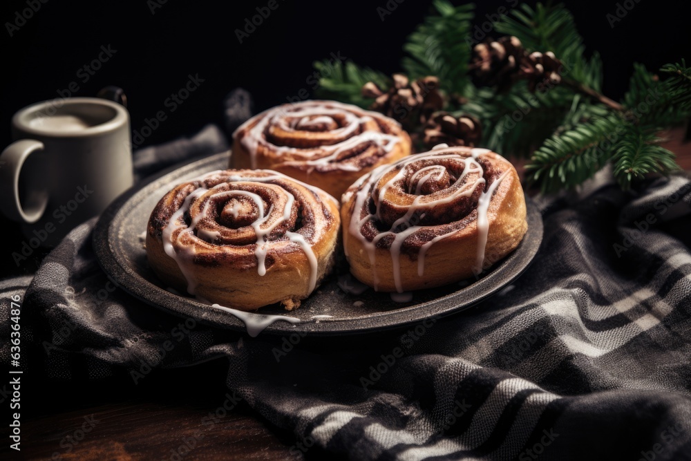Fresh homemade Cinnamon rolls or Cinnamon buns, AI Generated