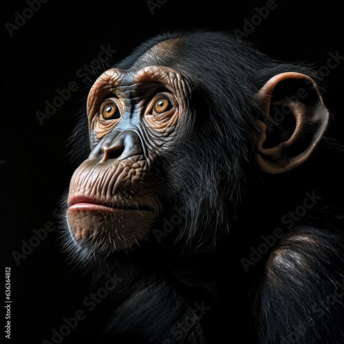 Portrait of a monkey in front of a black background (AI Generated) 