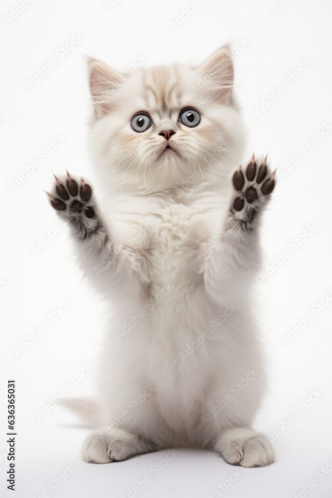 Cute little cat in front of a white background (AI Generated) 
