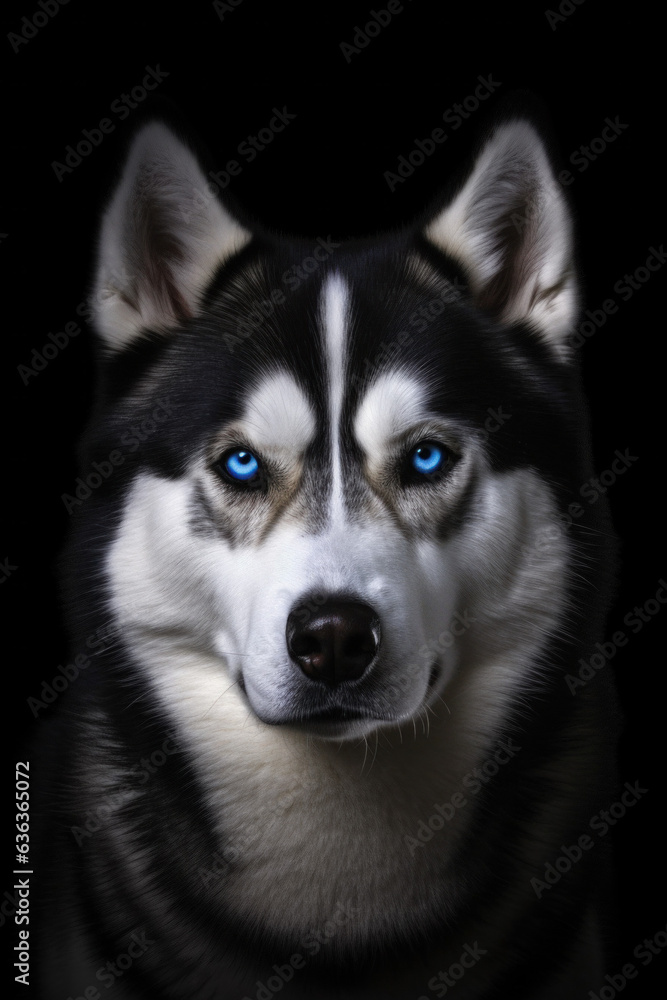 Obraz premium Husky in front of a black background (AI Generated)