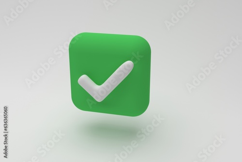 3d check mark icon isolated on white background. check list button choice for right, success, tick select, accept, agree on application 3d. select icon with shadow 3D rendering illustration
