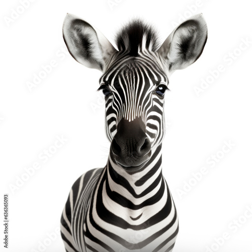 Cute little zebra in front of a white background  AI Generated  